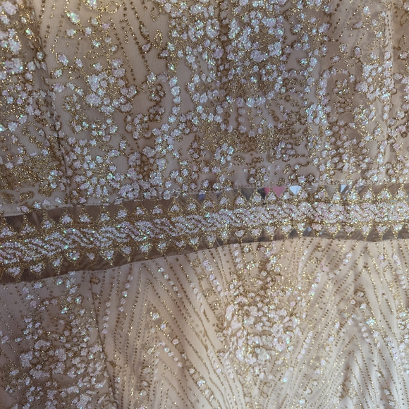 Elegant Gold Sequin Prom Dress - Picture 2 of 5